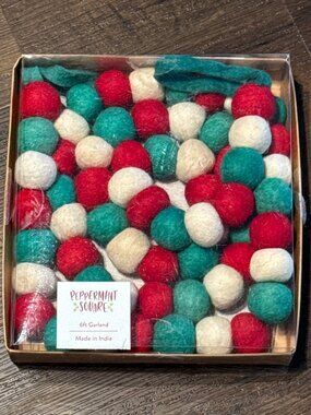 Peppermint Square 6ft Felt Ball Christmas Garland Red Teal